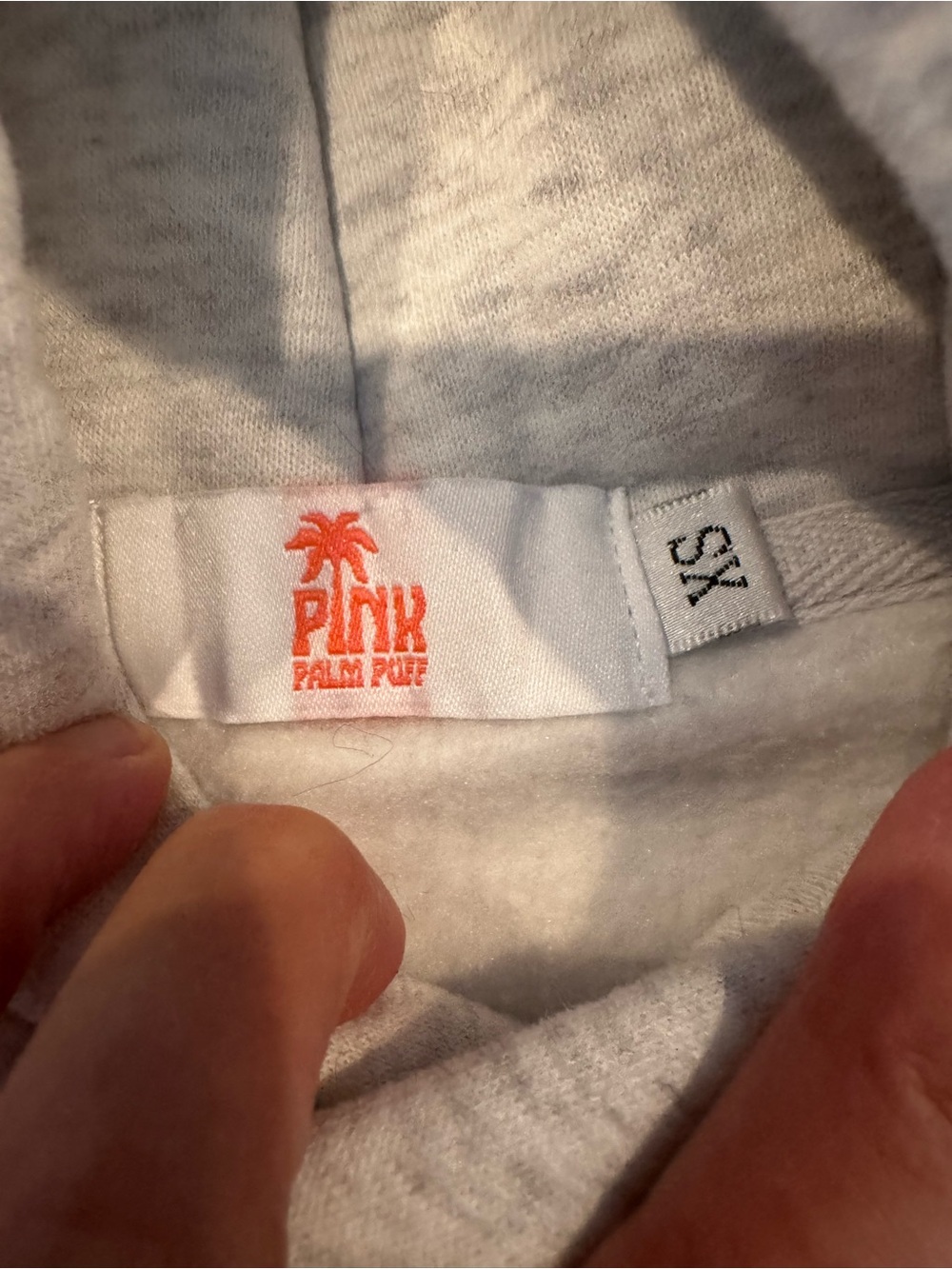 Gray Pullover Hoodie with Pink Palm Graphic - Pink Palm Puff XS - Picture 2 of 4